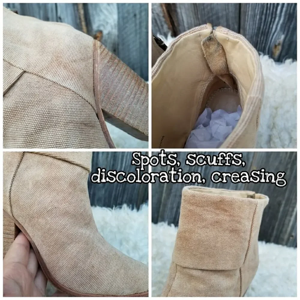 Rag & Bone Newbury Ankle Boot Size 7.5 Rear Zip Tan Canvas High Heeled Bootie